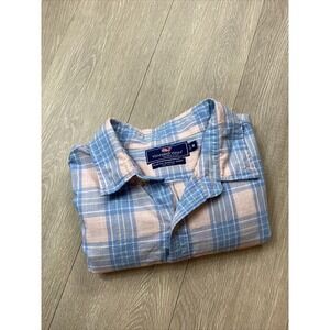 Vineyard Vines Shirt Medium Pink Blue Plaid Button Up Slim Fit Murray Cotton